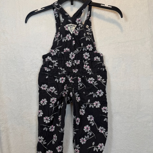 OshKosh B'gosh Overalls Infant Girl Size 12M Corduroy Floral Black Pink - Picture 5 of 7